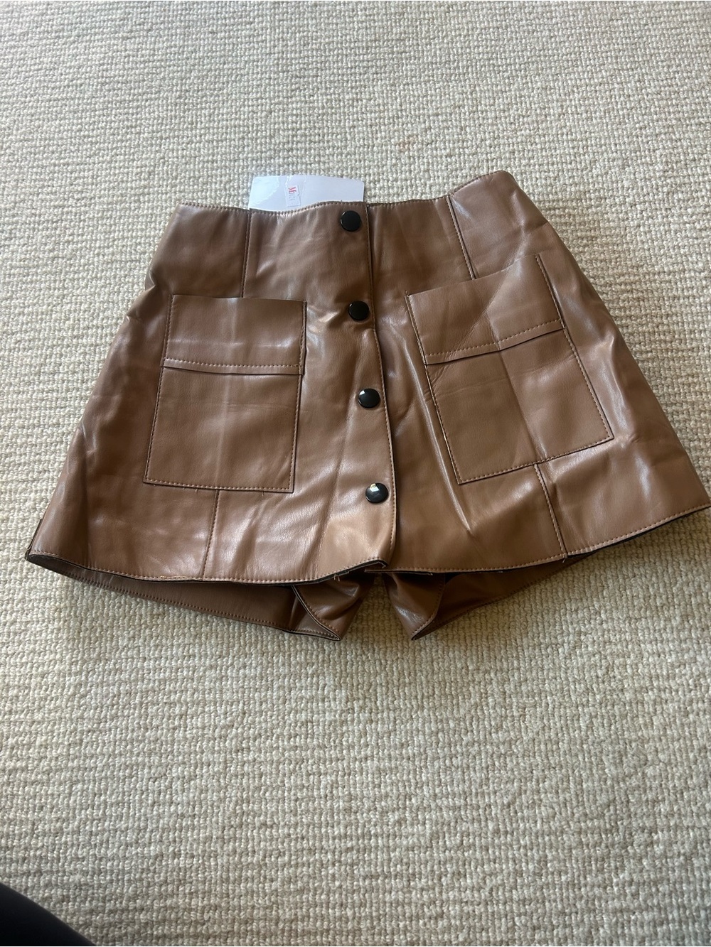 Faux Leather Brown Button-Front Skort